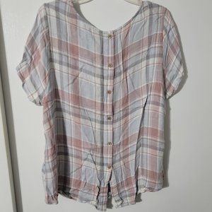 Torrid Size 2 Abbey Textured Woven Button Back Top Grey/Pink